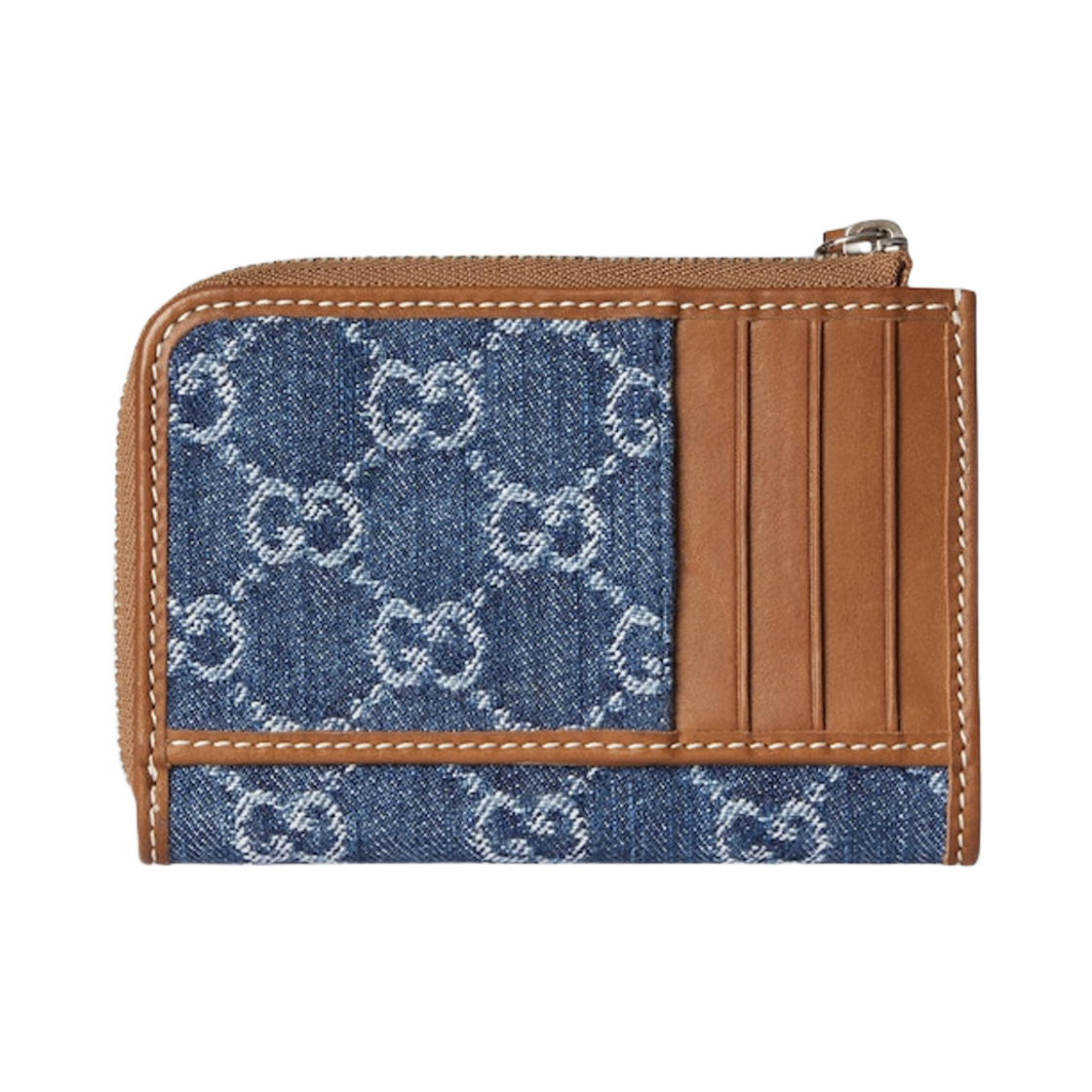 구찌 GG 엠블럼 집 카드 케이스 블루 아이보리 데님(Gucci GG Emblem Zip Card Case Blue Ivory Denim) - 3