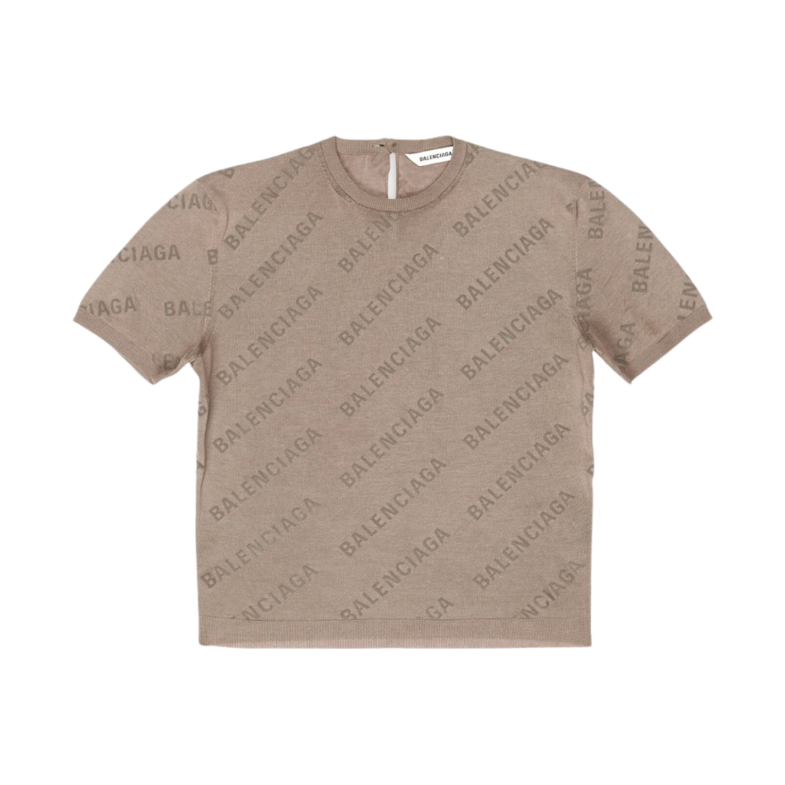 (W) 발렌시아가 미니 올오버 로고 숏슬리브 크롭 스웨터 베이지((W) Balenciaga Mini Allover Logo Short Sleeve Crop Sweater Beige) - 1