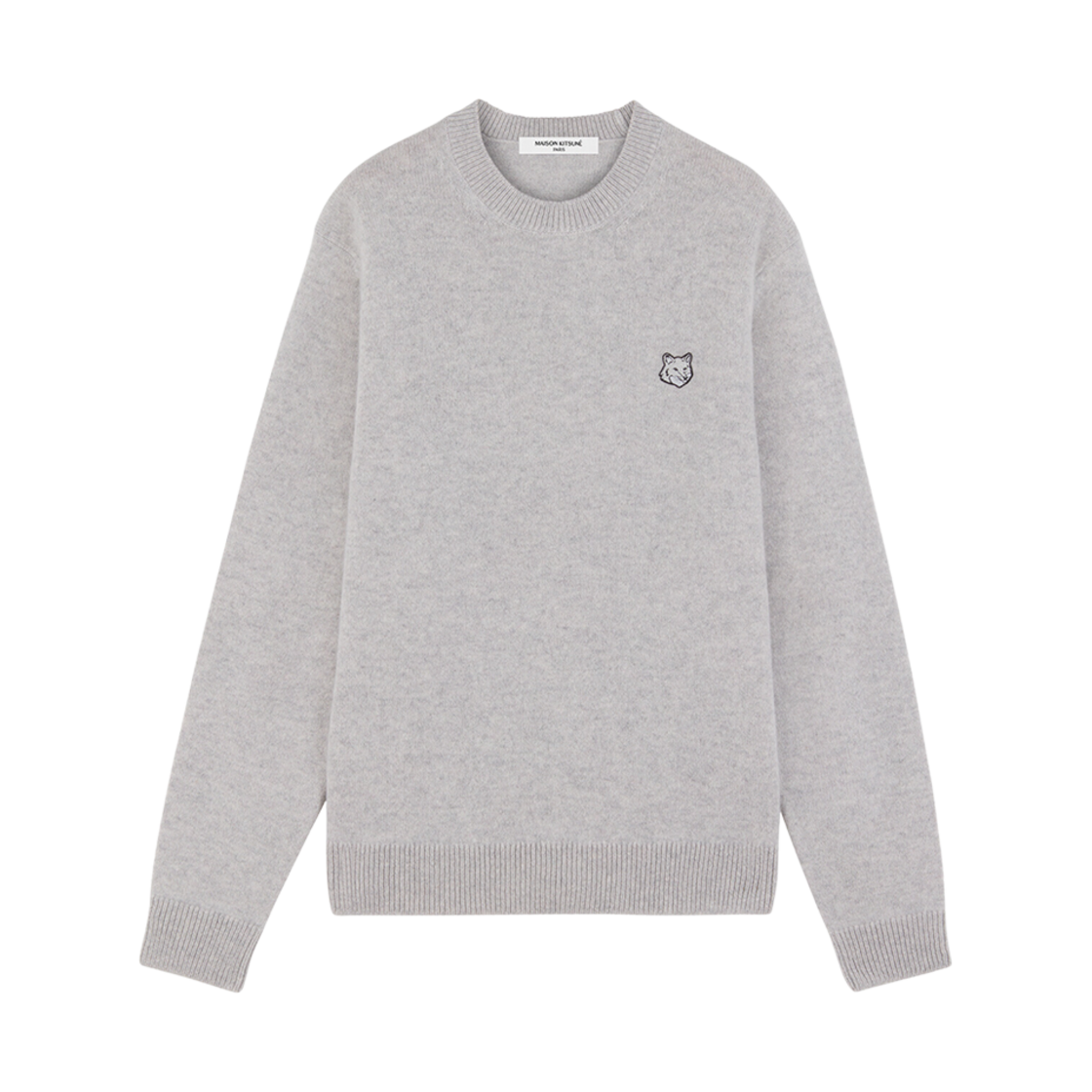 NM00805KT1006-H120 Maison Kitsune Bold Fox Head Patch Regular Jumper in Lambswool Light Grey Melange