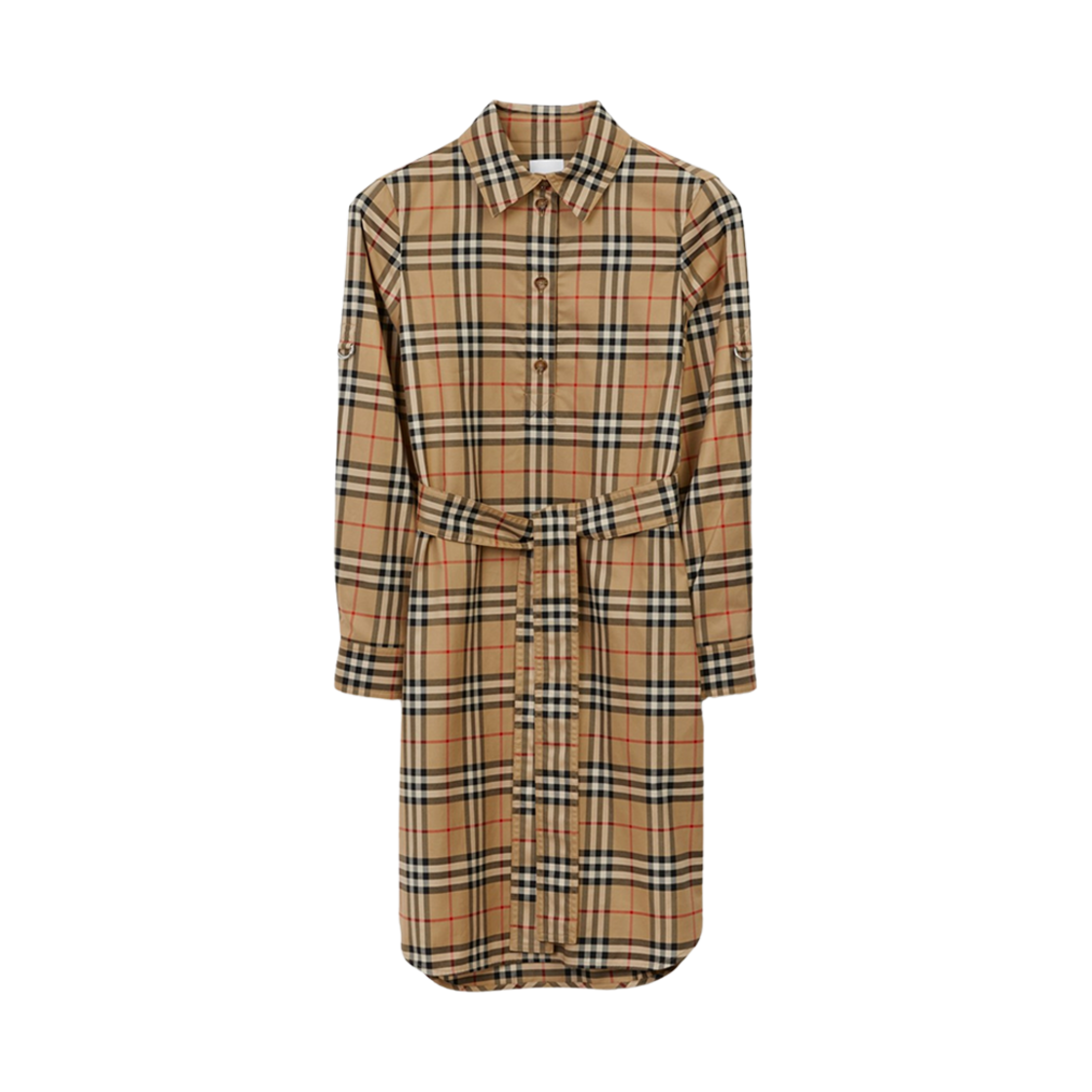 8063498 (W) Burberry Check Cotton Shirt Dress Archive Beige