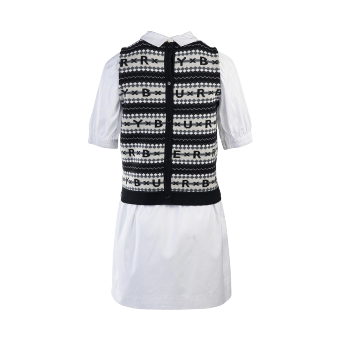 (키즈) 버버리 페어 아일 로고 스트레치 드레스 화이트((Kids) Burberry Fair Isle Logo Stretch Dress White) - 2