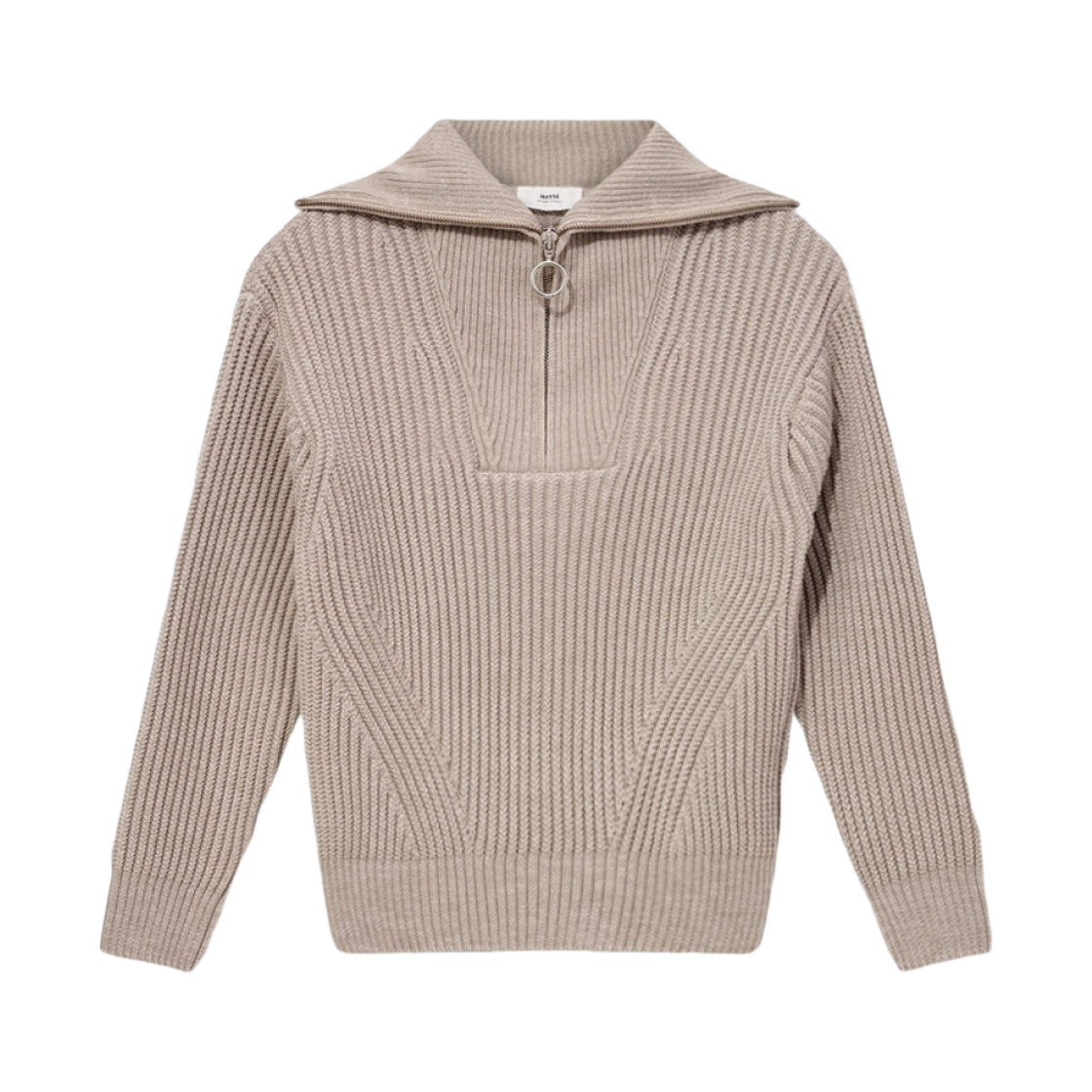 HKS600-027-250 AMI Zipped Collar Ribbed Jumper Beige