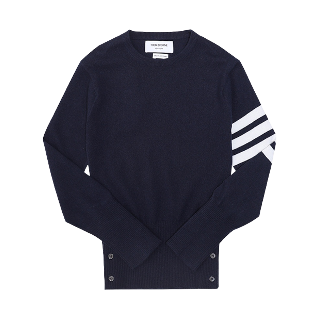 (W) 톰브라운 캐시미어 사선 클래식 크루넥 풀오버 네이비((W) Thom Browne Cashmere 4-Bar Classic Crewneck Pullover Navy) - 1