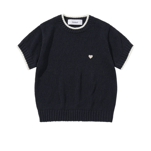 K25SSU12NV Knitted W Boucle Color Block Round Knit Navy