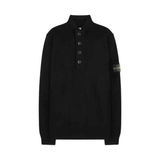 8115540A3-A0029 Stone Island 540A3 High Neck Half Button Lambswool Knit Black - 24FW