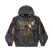 Balenciaga Tacky Gold Zip-Up Hoodie Regular Fit Black