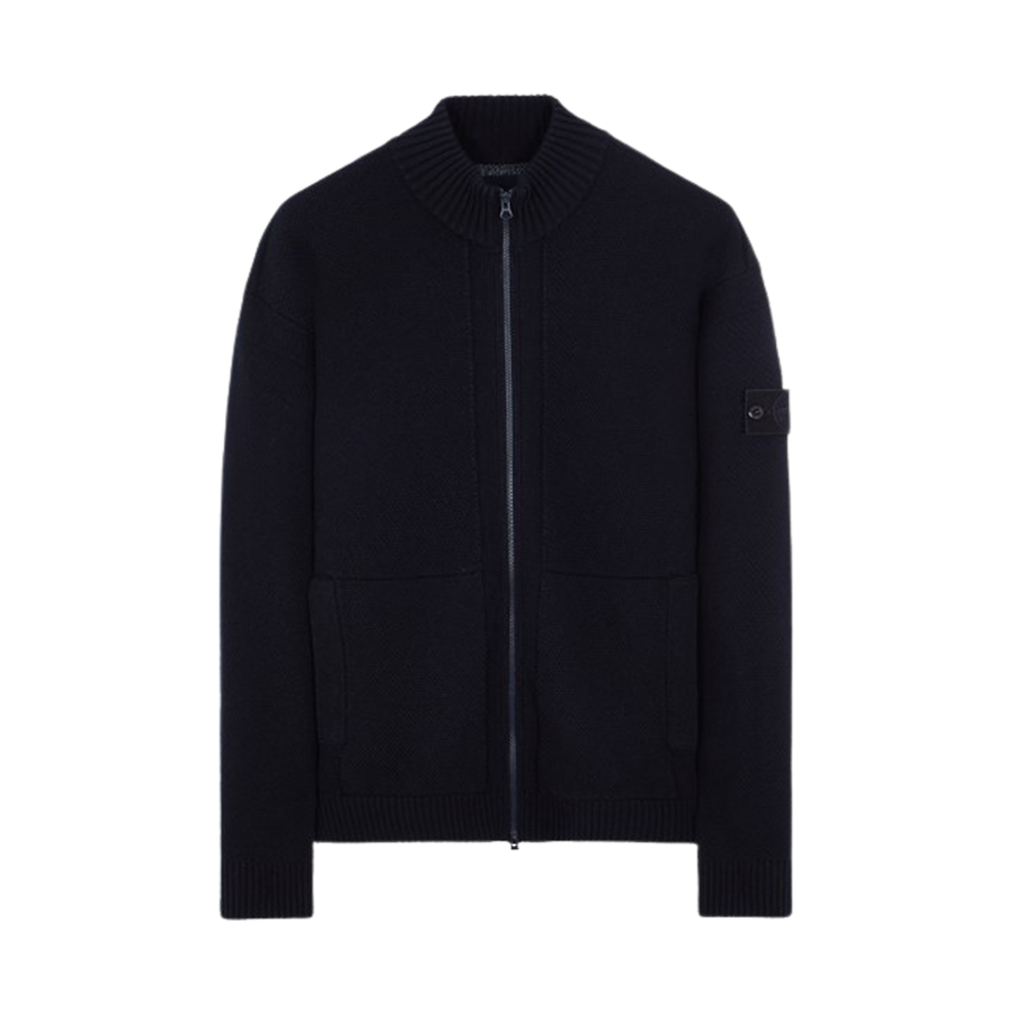 스톤 아일랜드 561FA 고스트 피스 질롱 울 목 네크 니트 네이비 블루 - 23FW