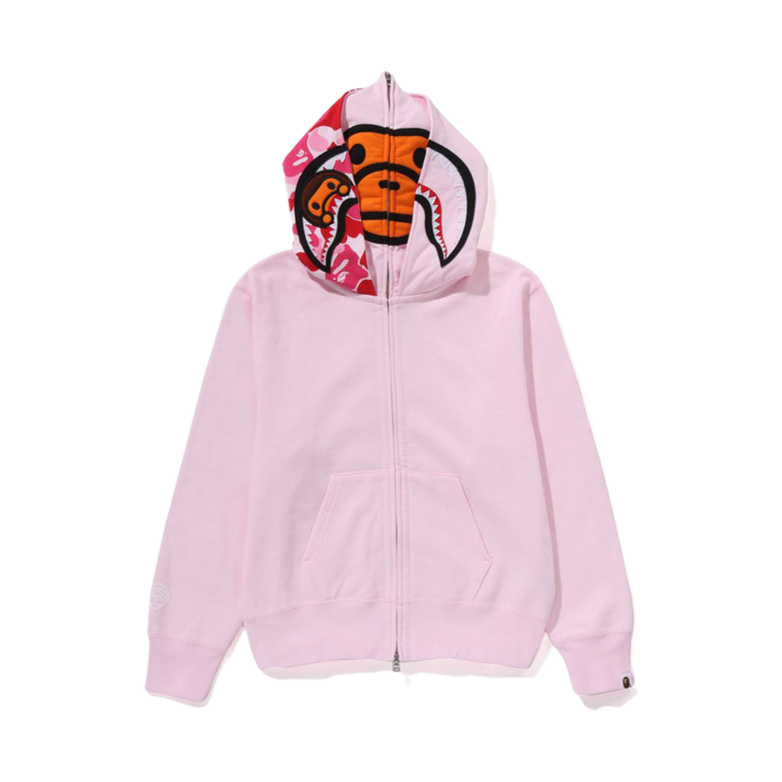 (W) 베이프 마일로 샤크 풀 집 더블 후드 핑크((W) BAPE Milo Shark Full Zip Double Hoodie Pink) - 1