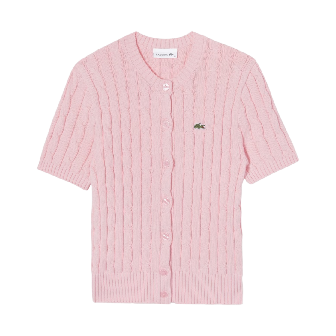 (W) 라코스테 케이블 숏슬리브 가디건 라이트 핑크((W) Lacoste Cable Short Sleeve Cardigan Light Pink) - 1