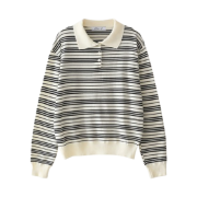Blue Sunflower Resort Striped Collar Long Sleeve Knitwear Ivory