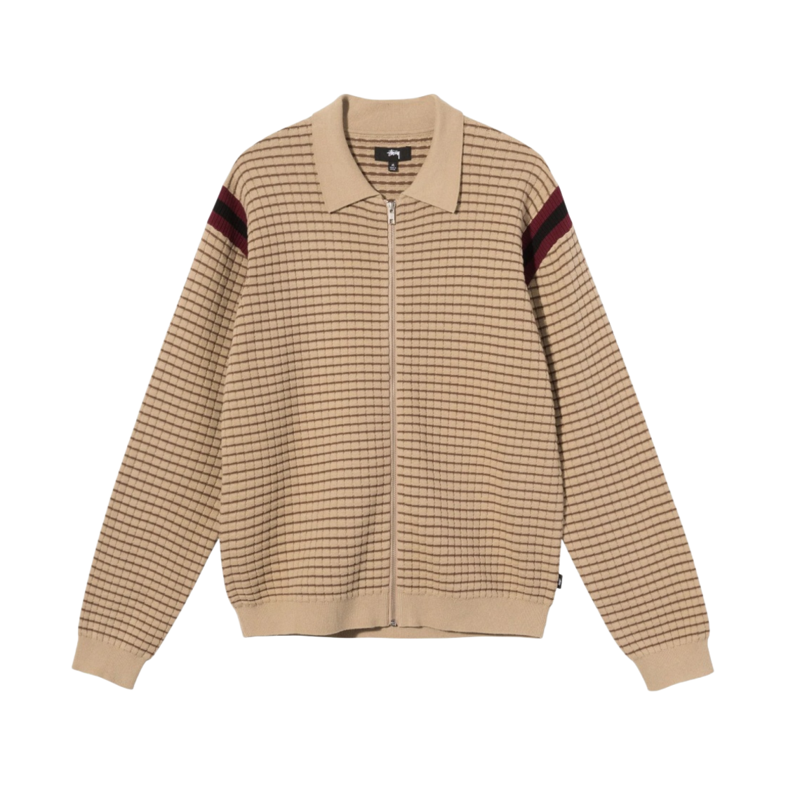 스투시 와플 니트 롱슬리브 집 폴로 카키 | Stussy | KREAM