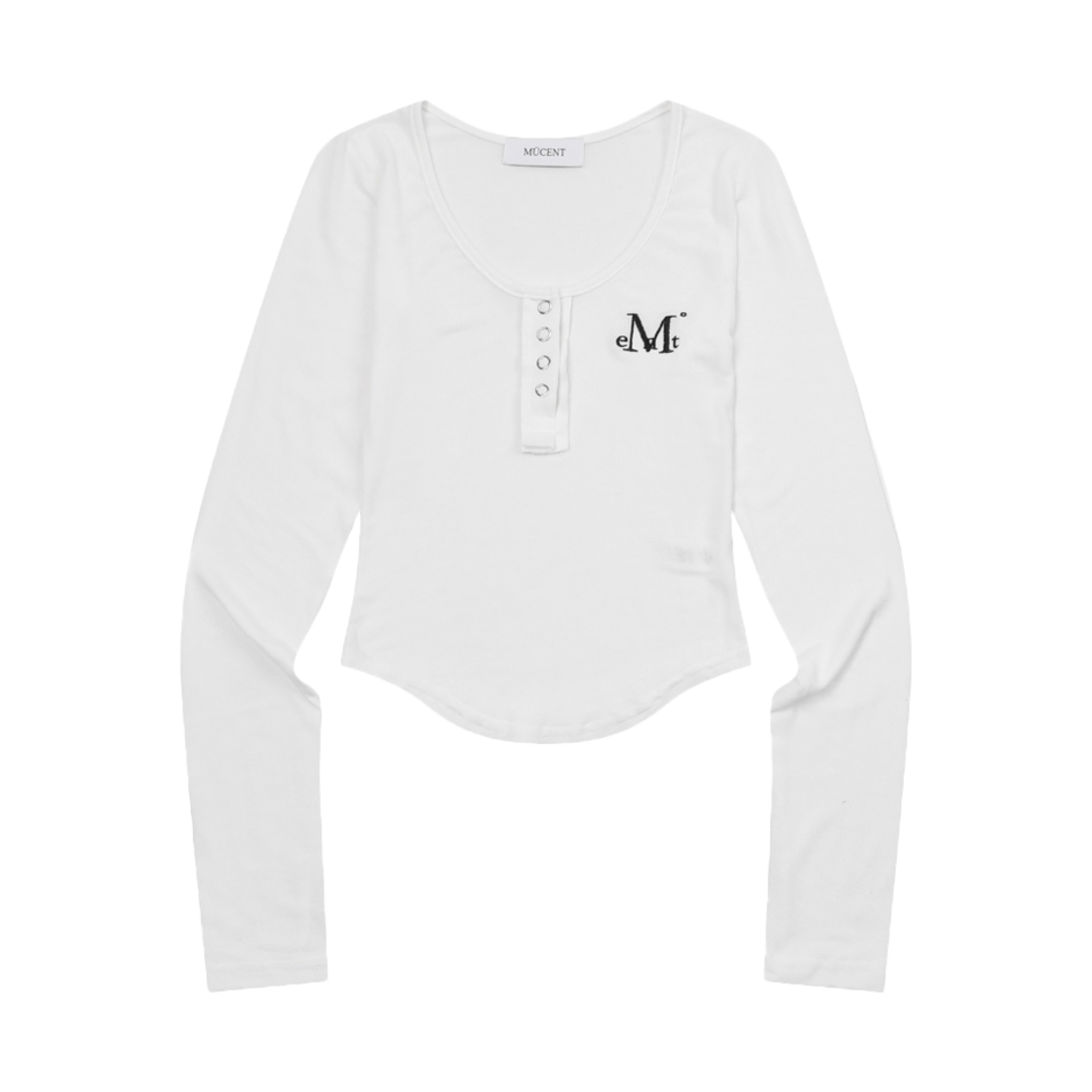 무센트 하링 시그니처 로고 스냅 버튼 유넥 굴림티 화이트(MUCENT Haring Signature Logo Snap Button U Neck T White) - 1
