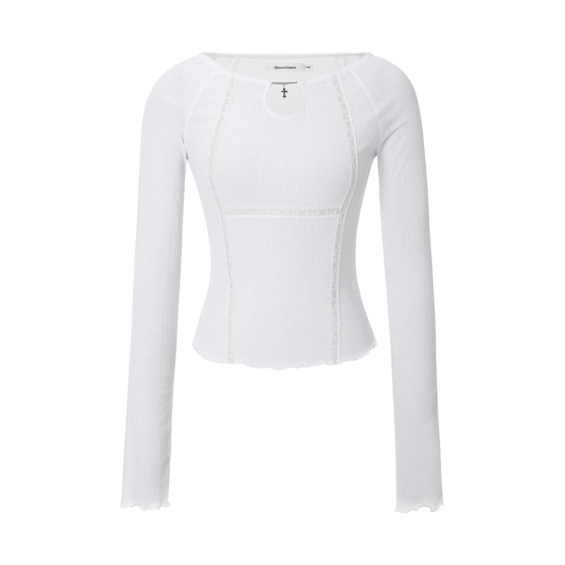 (W) 쓰리타임즈 펜던트 레이스 탑 화이트((W) Threetimes Pendant Lace Top White)