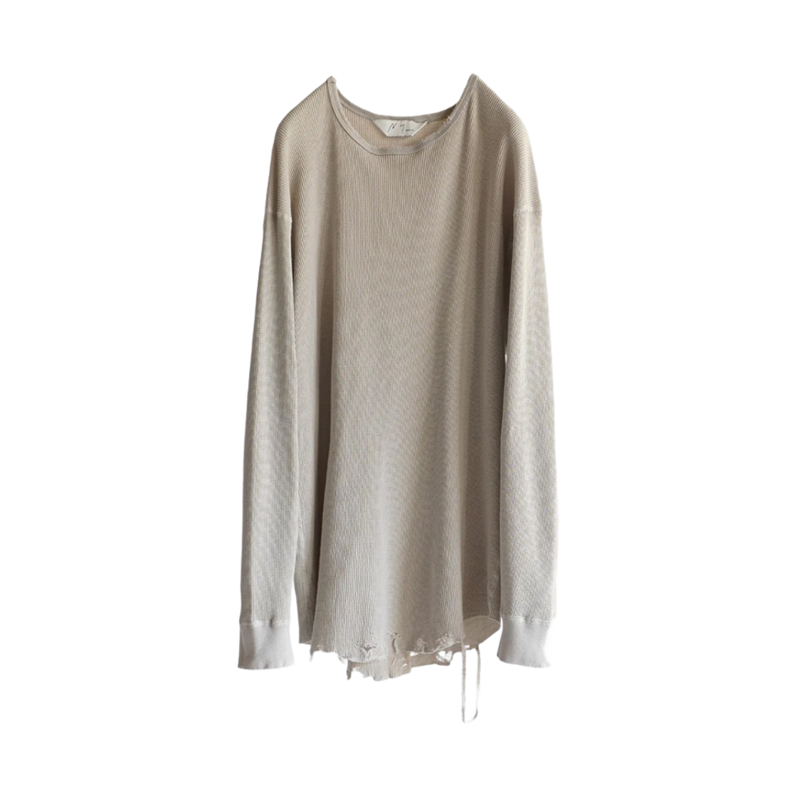 ANC-CT56-3 Ancellm Damage Waffle Crew LS T-Shirt Greige