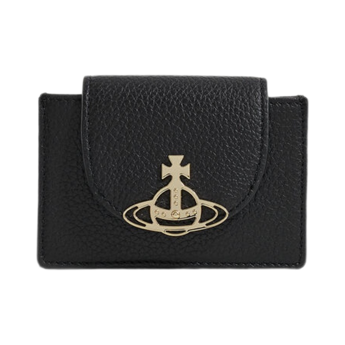 비비안 웨스트우드 그레인 레더 플랩 카드 홀더 블랙 라이트 골드(Vivienne Westwood Grain Leather Flap Card Holder Black Light Gold) - 1