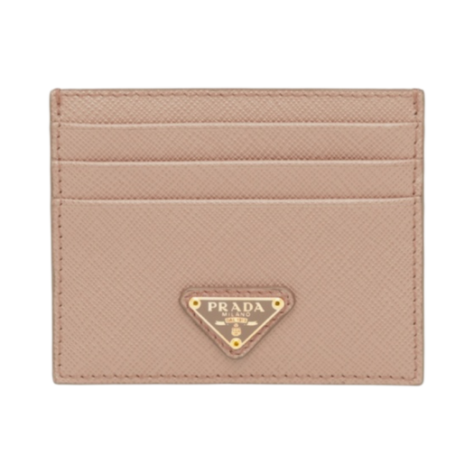 1MC025-QHH-F0236 Prada Saffiano Leather Triangle Logo Card Holder Powder Pink