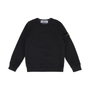 (Kids) Stone Island 61320 Garment Dyed Cotton Fleece Crewneck Sweatshirt Black - 23FW