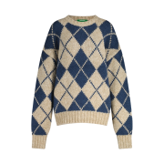 Greenbutter Women Argyle Knit Pullover Beige Navy