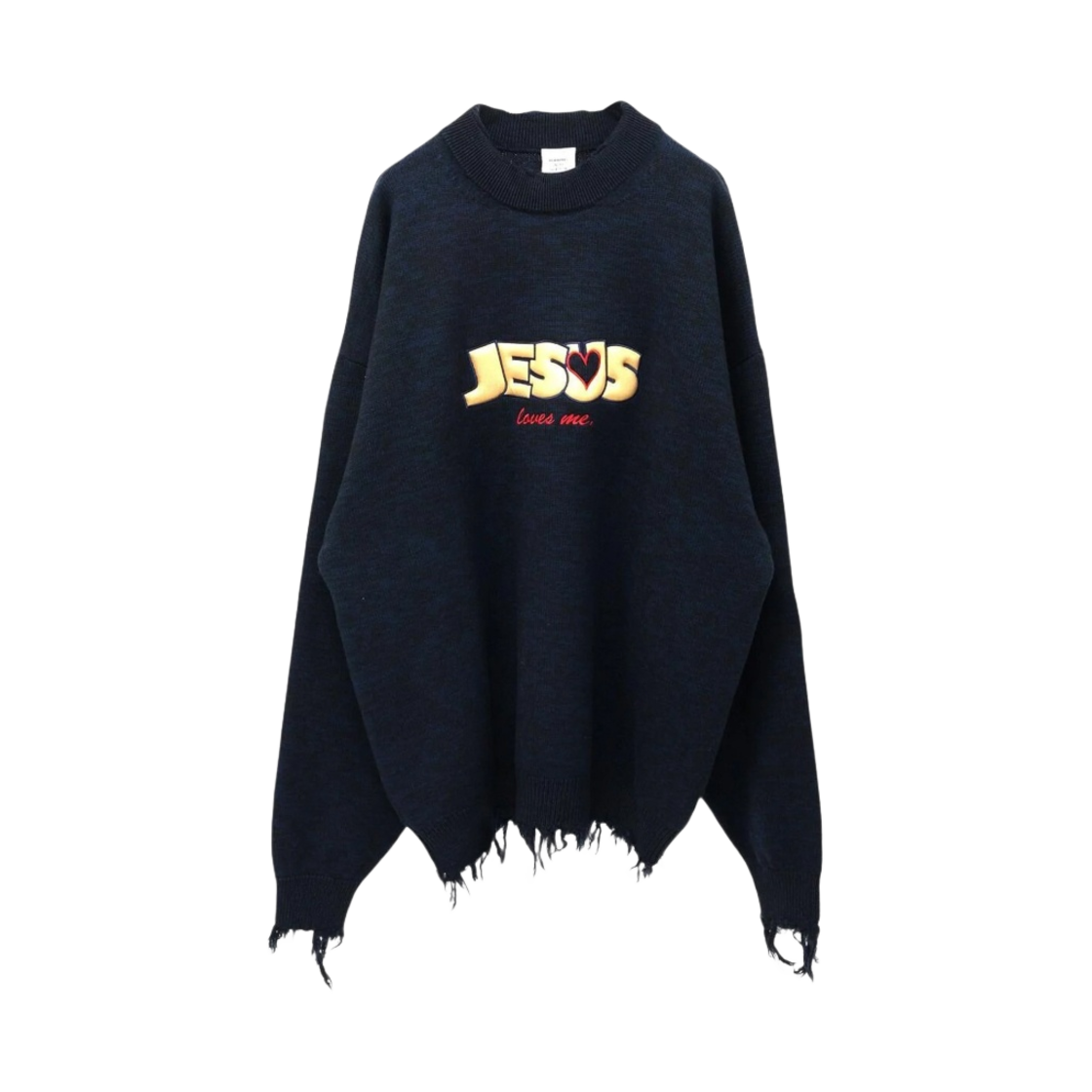 베트멍 지저스 러브스 유 디스트로이드 스웨터 네이비(Vetements Jesus Loves You Destroyed Sweater Navy)