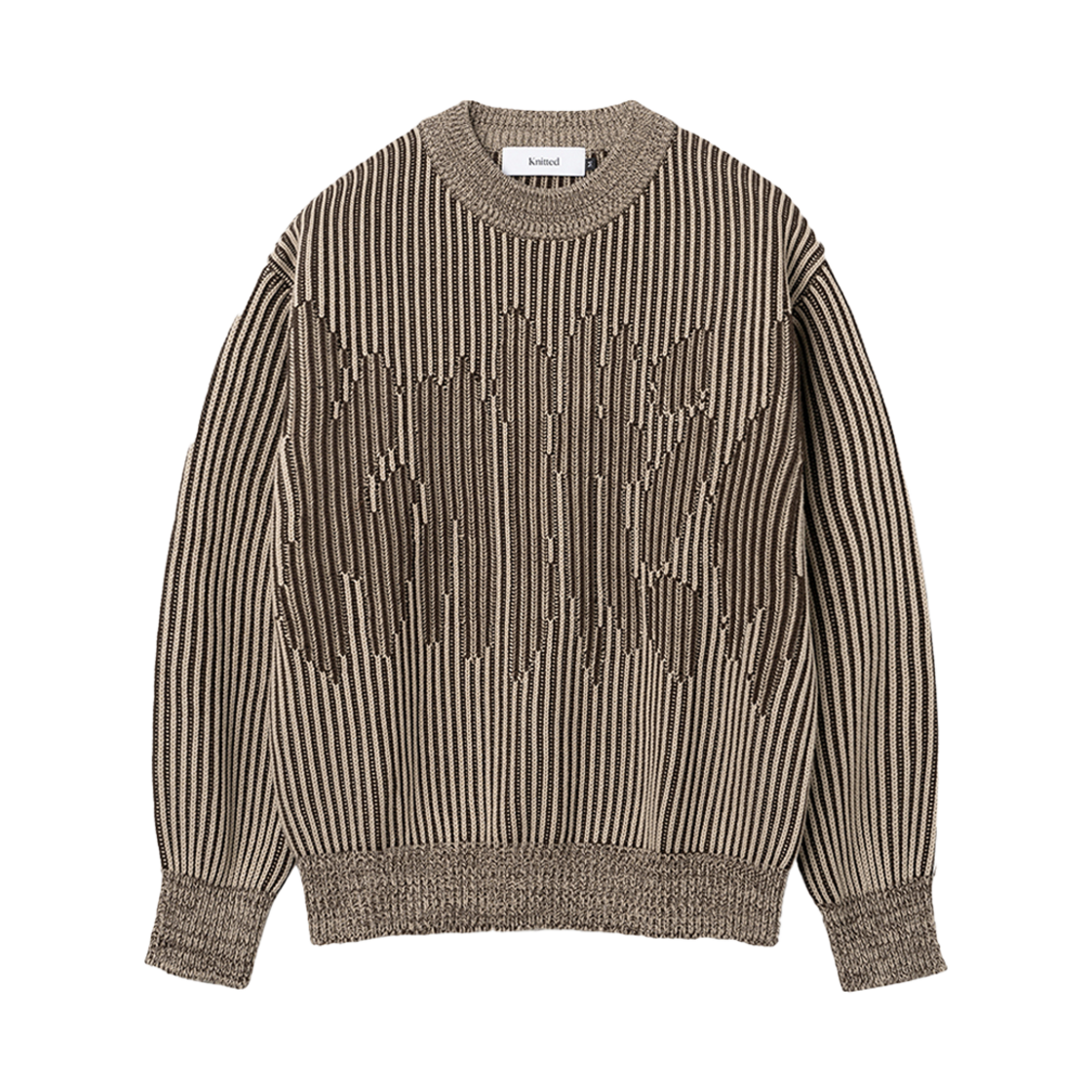 니티드 투톤 골지 로고 니트 브라운