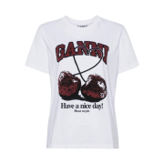 (W) Ganni Relaxed Cherry T-Shirt Bright White