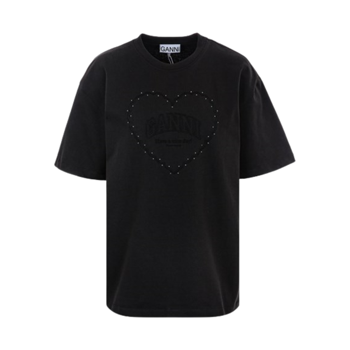 T4057-252 (W) Ganni Heavy Cotton Drop Shoulder Heart T-Shirt Phantom