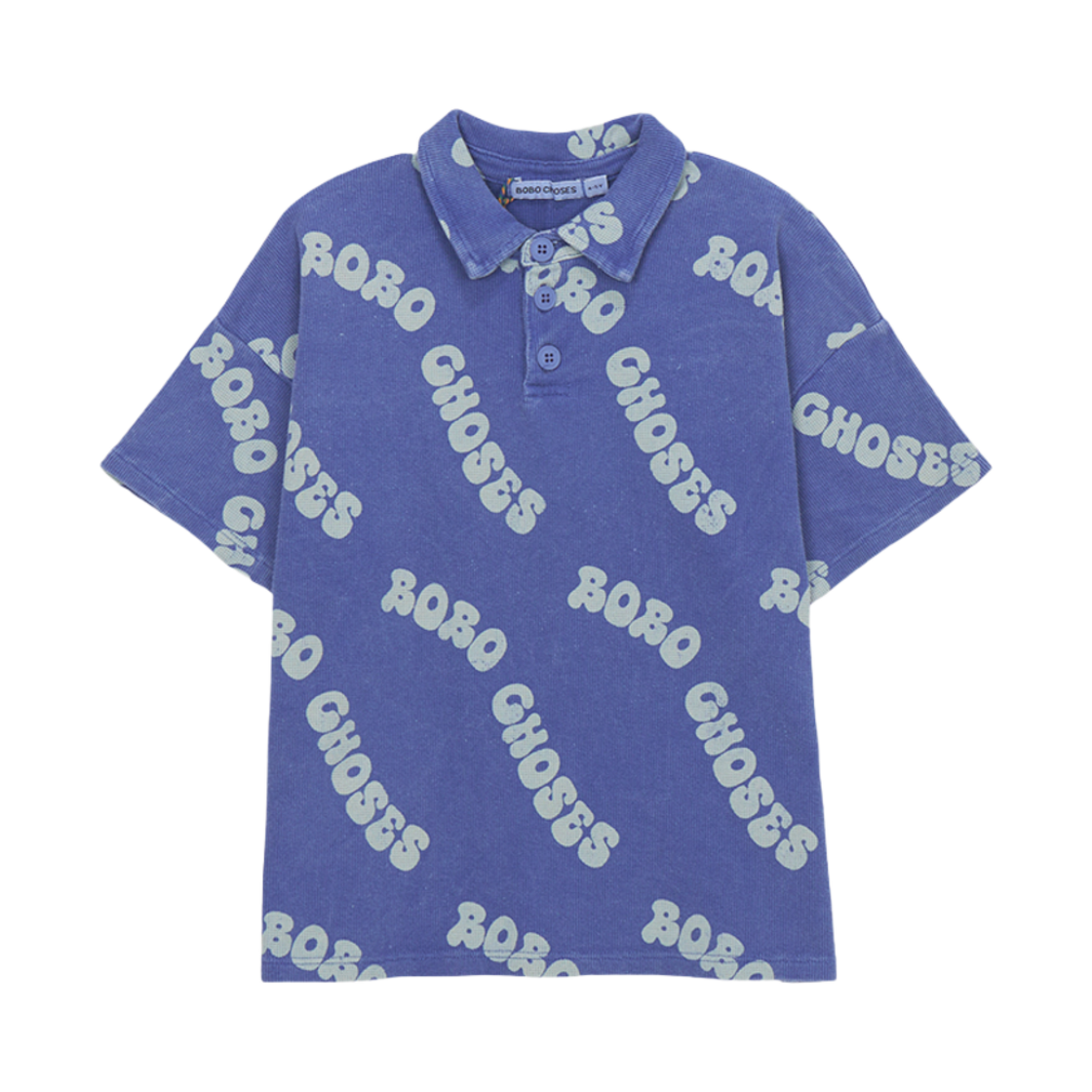 (키즈) 보보쇼즈 웨이비 올 오버 와플 폴로 셔츠 블루((Kids) Bobo Choses Wavy All Over Waffle Polo Shirt Blue) - 1