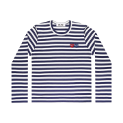 Play Comme des Garcons Double Heart Striped LS T-Shirt Navy White