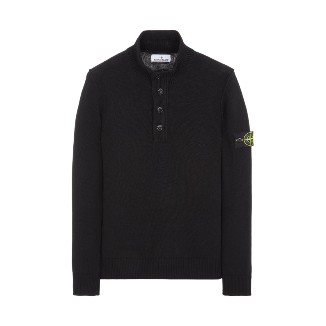 스톤 아일랜드 540A3 하이 넥 하프 버튼 램스울 니트 블랙 - 23FW