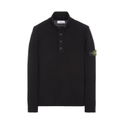 Stone Island 540A3 High Neck Half Button Lambswool Knit Black - 23FW
