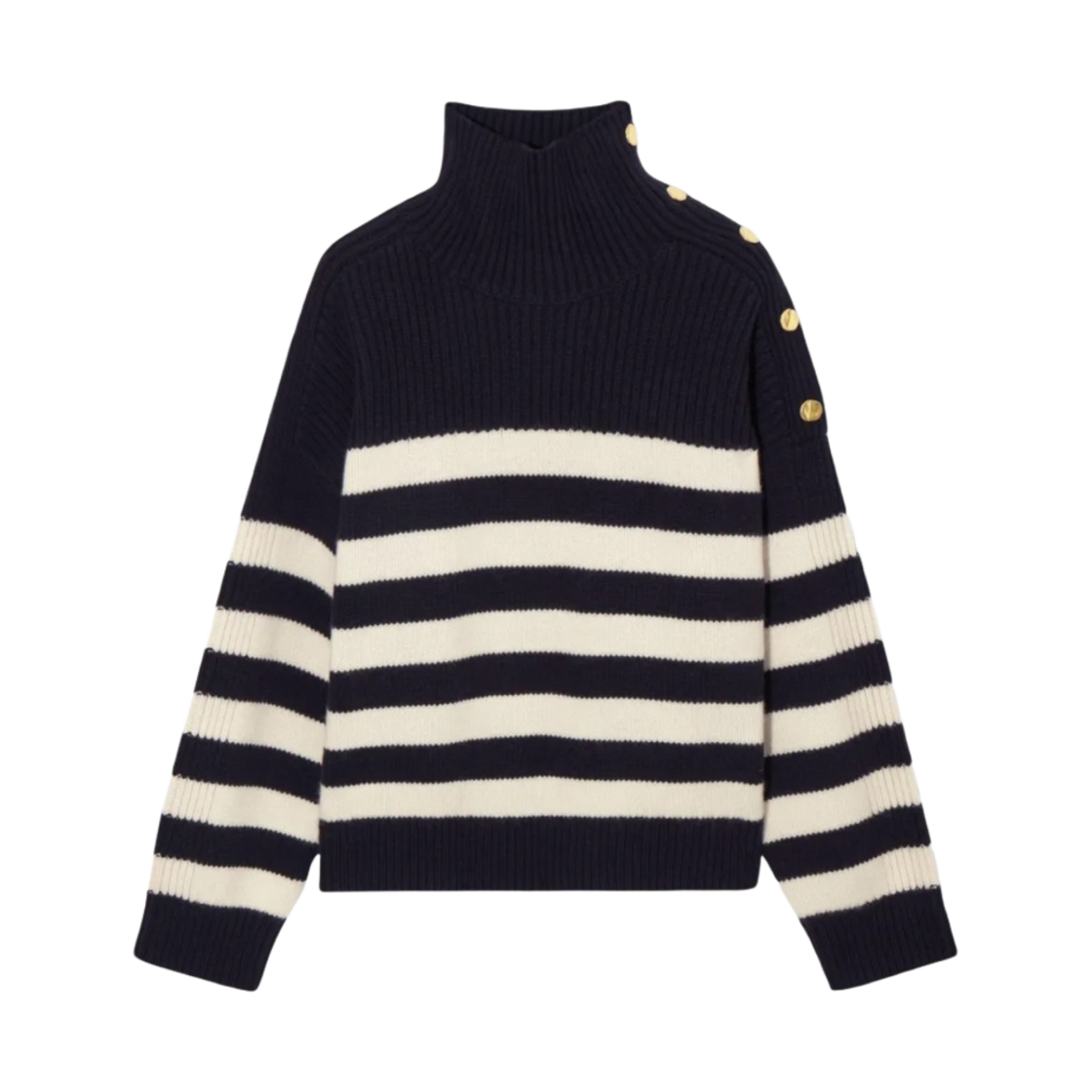 (W) 코스 버튼 엠벨리시드 스트라이프 울 점퍼 네이비((W) COS Button-Embellished Striped Wool Jumper Navy)