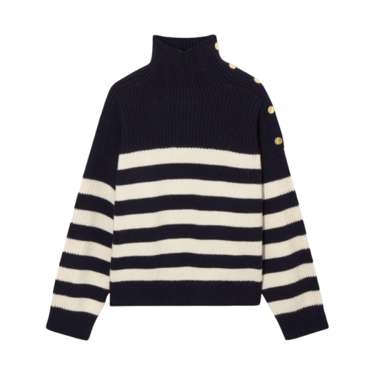 1190829001 (W) COS Button-Embellished Striped Wool Jumper Navy