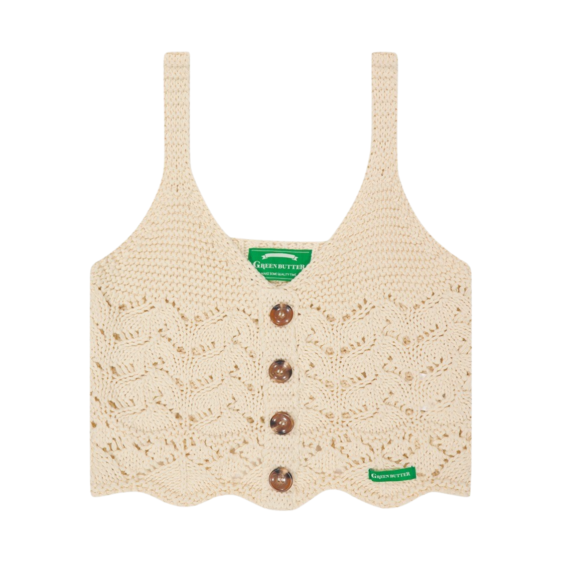그린 버터 우먼 라탄 버튼 슬리브리스 니트 베이지