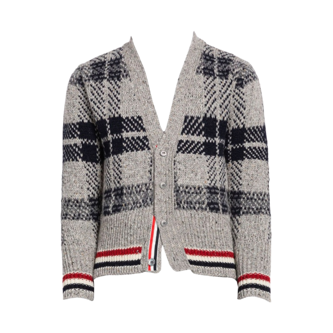 톰브라운 타탄 자카드 모헤어 트위드 가디건 미디움 그레이(Thom Browne Tartan Jacquard Mohair Tweed Cardigan Medium Grey) - 1