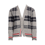 Thom Browne Tartan Jacquard Mohair Tweed Cardigan Medium Grey
