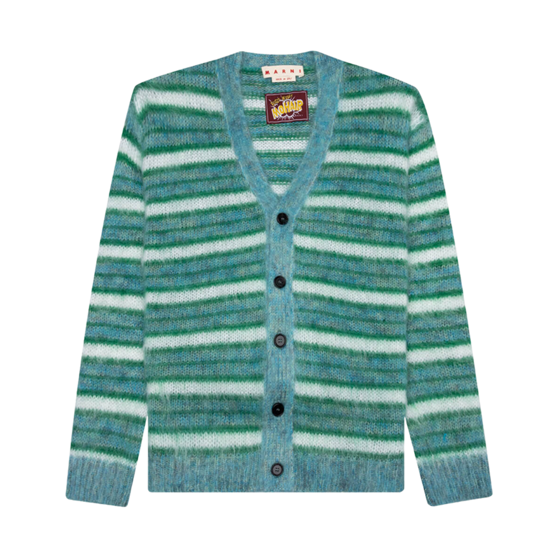 CDMG0051Q0-UFU107-RGB38 Marni Striped Mohair Cardigan Turquoise