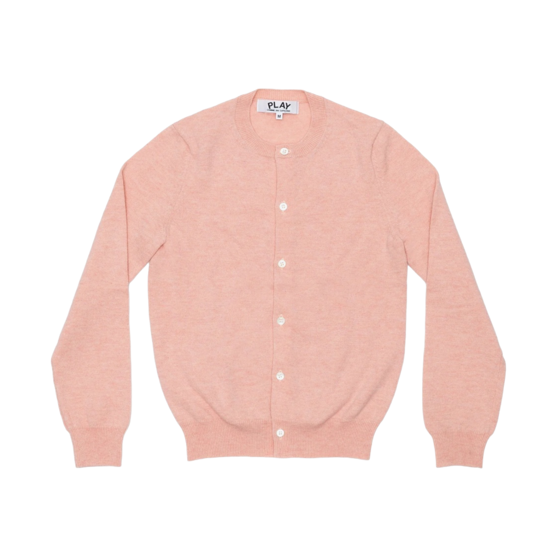 (W) 플레이 꼼데가르송 스몰 레드 하트 온 더 슬리브 가디건 파스텔 핑크((W) Play Comme des Garcons Small Red Heart On The Sleeves Cardigan Pastel Pink) - 1