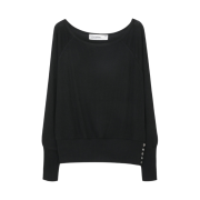 (W) Bohemian Seoul Loose Boat Neck Long Sleeve Black