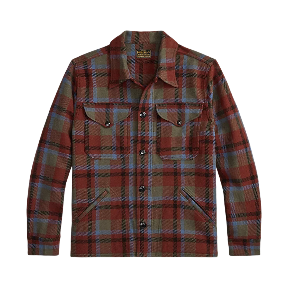100040918 Double RL Plaid Wool Twill Shirt Jacket Maroon Plaid