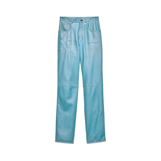 52553-17FH-F0P9S (W) Prada Five-Pocket Nappa Leather Pants Sea Blue
