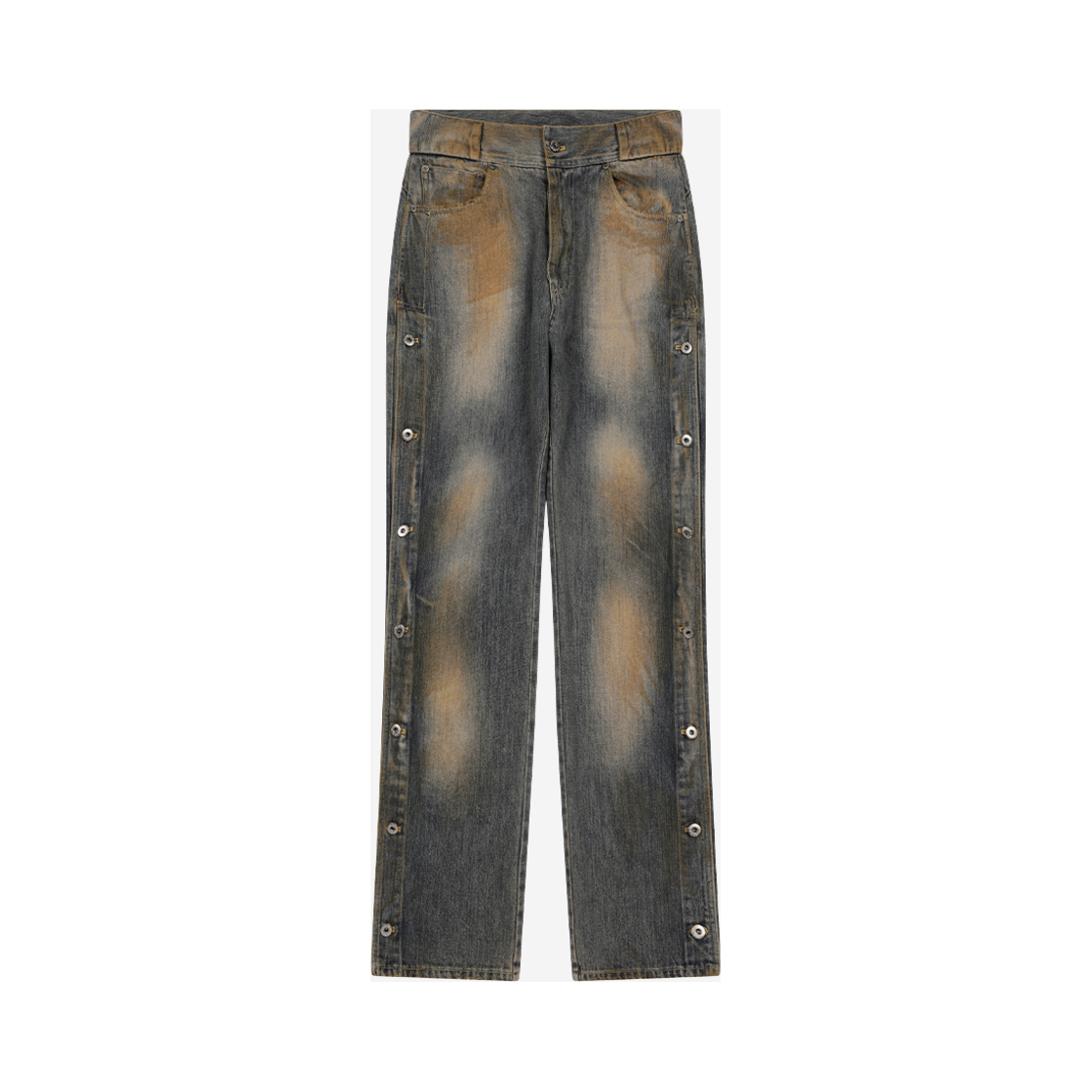 E01PT01WB Problemallways Dirty Washed Side Sanp Off Denim Pants Washed Blue