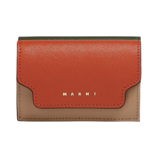 Marni Leather Tri-Fold Wallet Brick Pompeii Gazebo