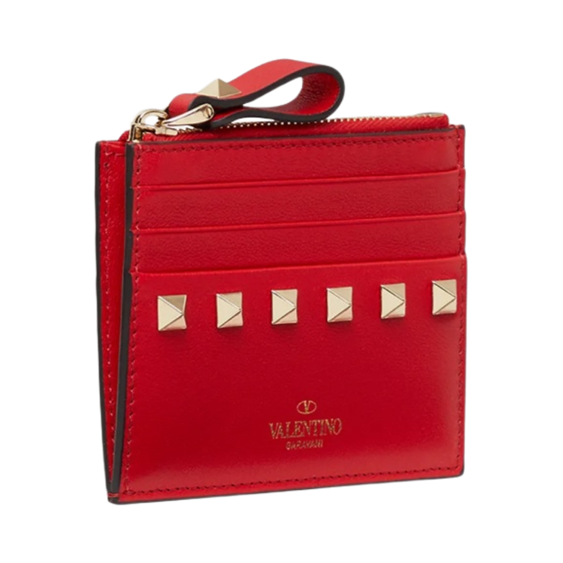 발렌티노 락스터드 카프스킨 지퍼 카드 홀더 루즈 퓌르(Valentino Rockstud Calfskin Card Holder with Zip Rouge Pur) - 2