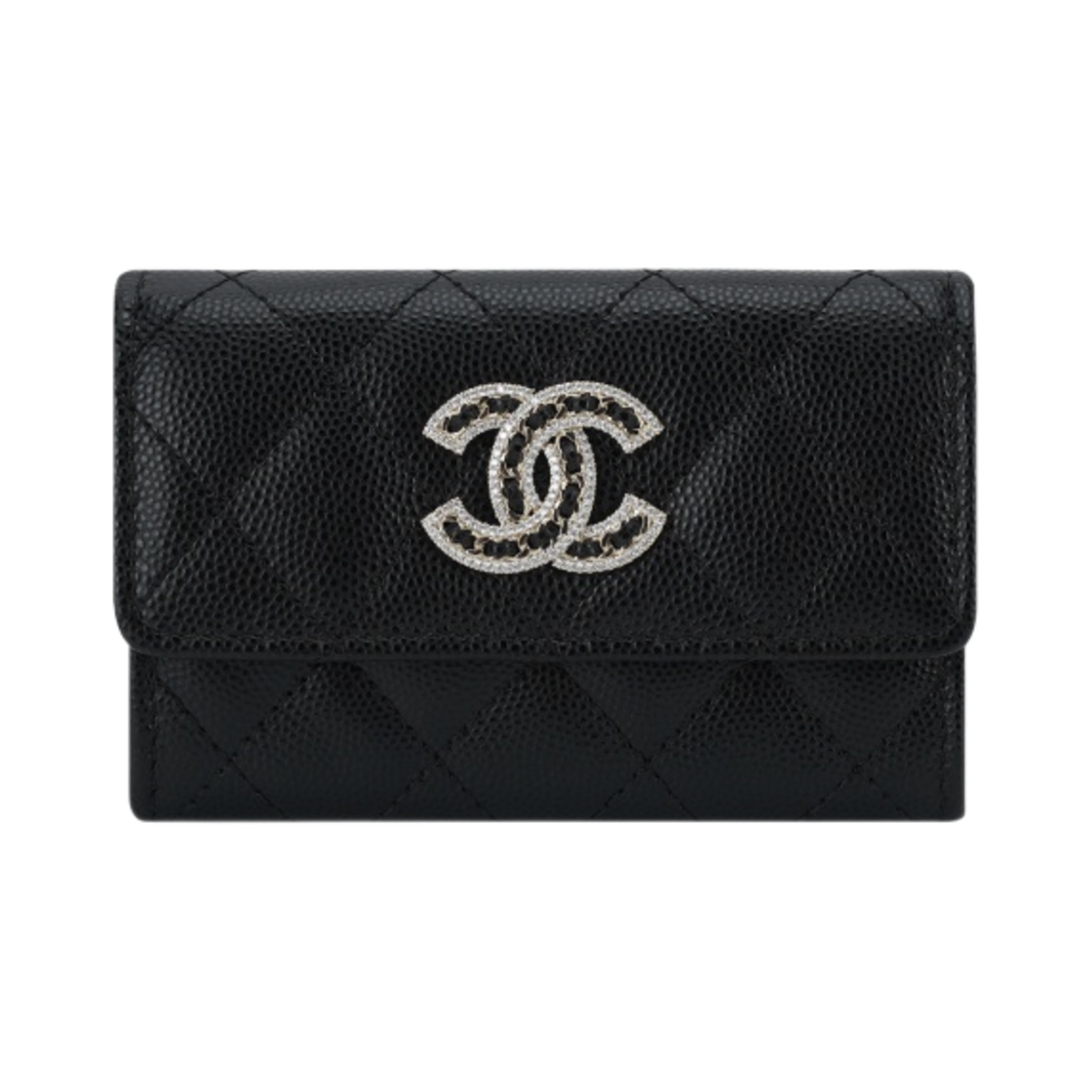 샤넬 플랩 카드 홀더 그레인드 샤이니 카프스킨 & 골드 메탈 블랙(Chanel Flap Card Holder Grained Shiny Calfskin & Gold Black)