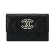Chanel Flap Card Holder Grained Shiny Calfskin & Gold Black