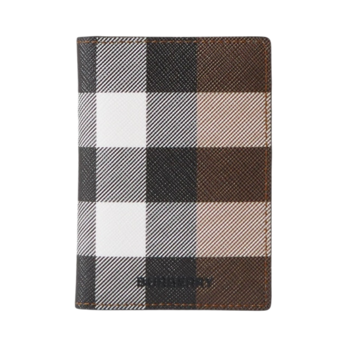 8065163 Burberry Check and Leather Folding Card Case Dark Birch Brown