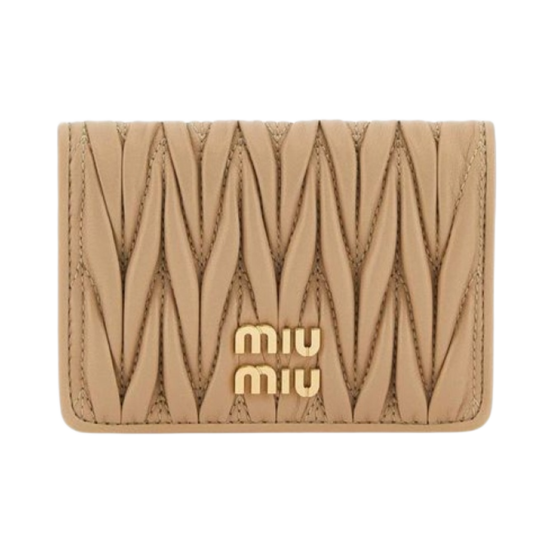 5MC103-2FPP-F0036 Miu Miu Matelasse Nappa Leather Card Holder Sand Beige