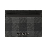 Burberry Check Leather Card Case Charcoal