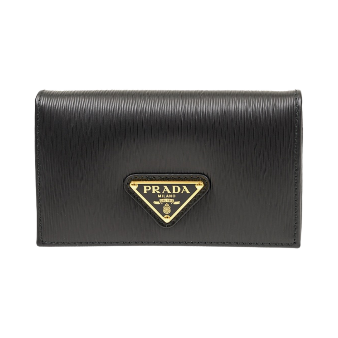 1MC122-2DDU-F0002 Prada Vitello Triangle Logo Flap Card Holder Black