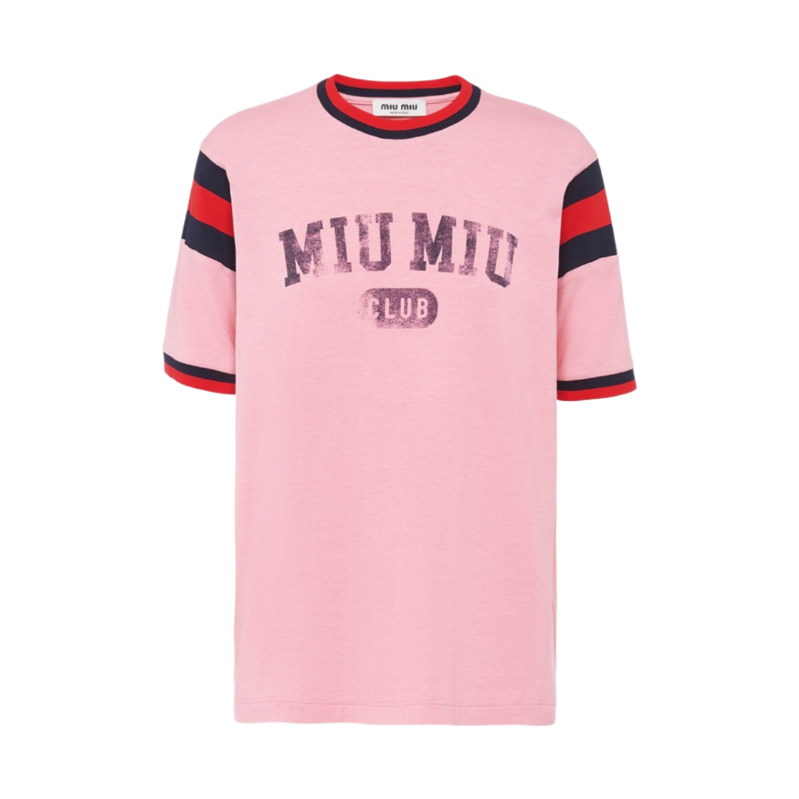 (W) 미우 미우 프린티드 저지 티셔츠 베고니아 핑크((W) Miu Miu Printed Jersey T-Shirt Begonia Pink) - 1